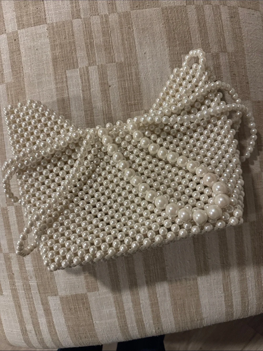 Pearl-Beaded Evening Clutch Wristlet - Cream